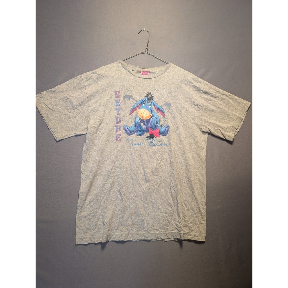 Vtg Disney Eeyore T-Shirt Unisex Large Heather Gray True Blue Glitter Graphic